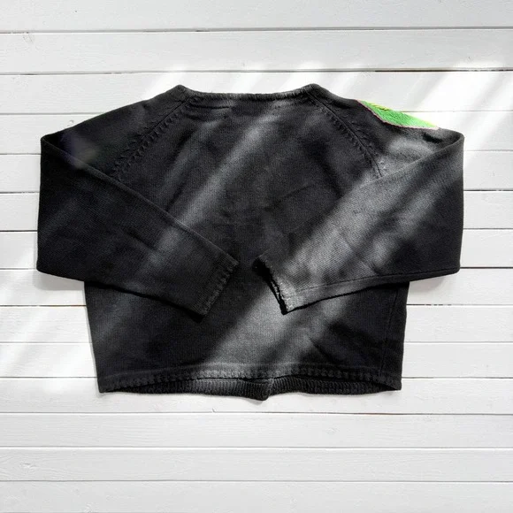vtg Michael Simon green bananas embroidered black cardigan sweater